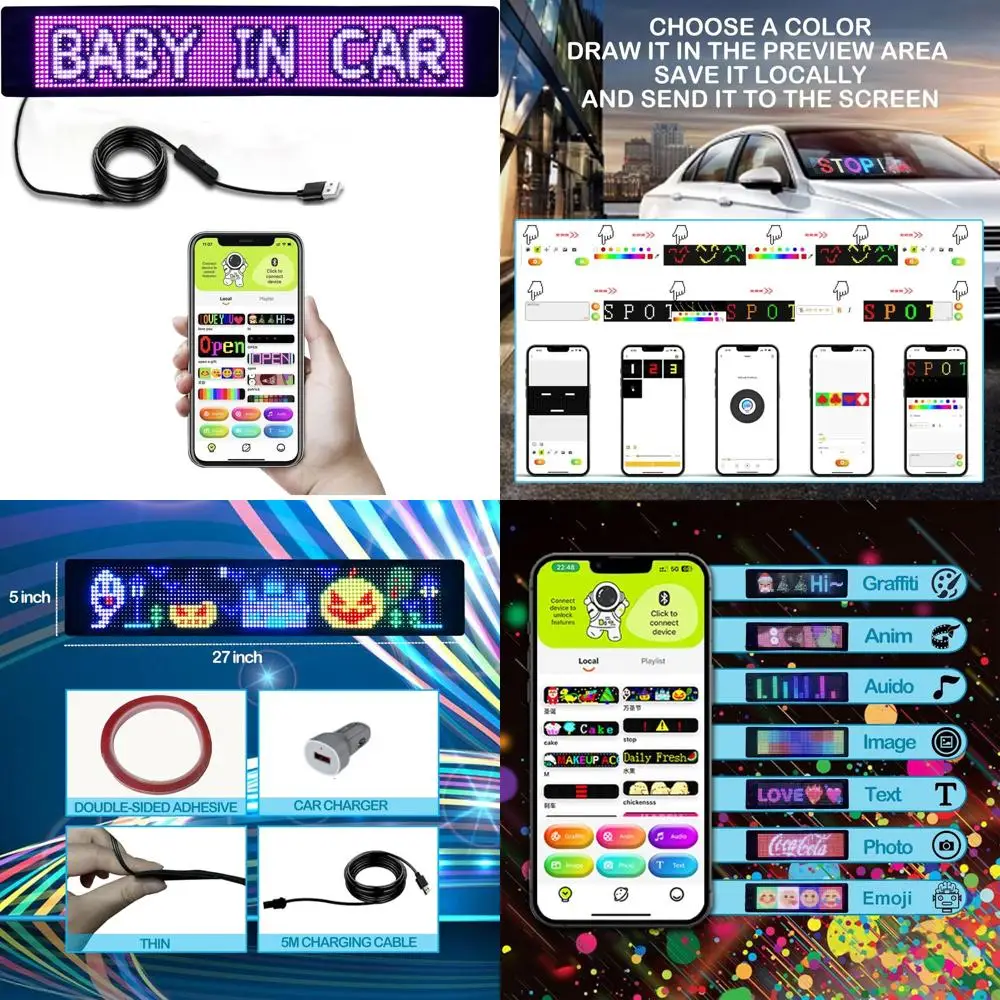 

Flexible 27x5 LED Scrolling Sign - Bluetooth Controlled, Customizable Text & Animation for Advertising Displays