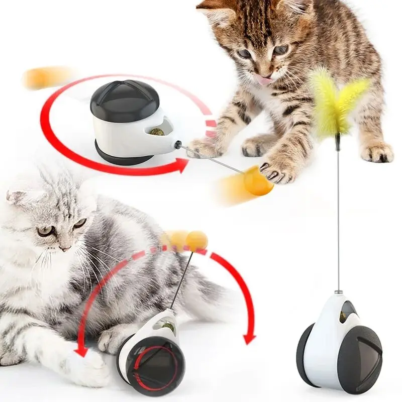 

Tumbler Swing Toys for Cats Kitten Interactive Balance Rocking Car Cat Chasing Feather Toy With Catnip Funny Self-Playing Ball