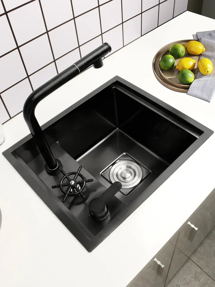 Invisible Sink Kitchen Small Single Sink 304 Stainless Steel Bar Counter Mini Washbasin With Cover FaucetSinks Sashbasins Hidden