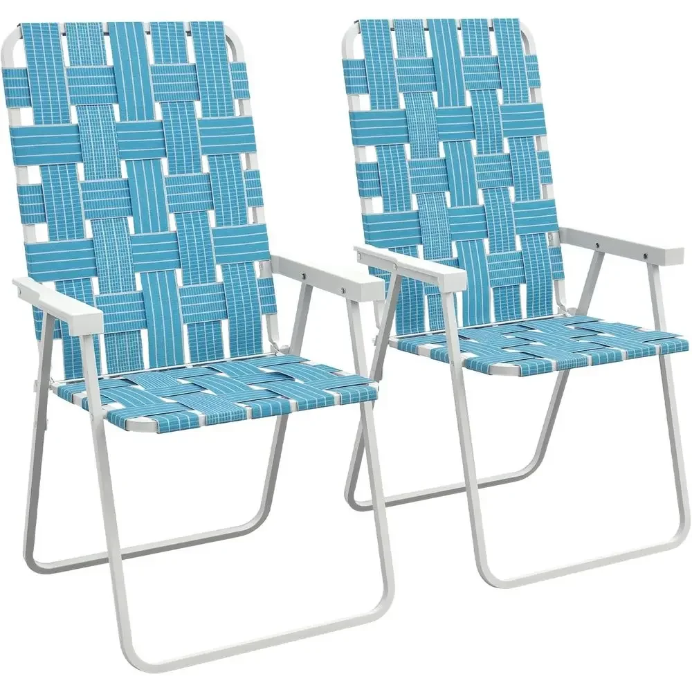 Blue Portable Outdoor Lawn Chairs Set, Ideal for Camping, Garden, Pool, Beach, Backyard with Armrests
