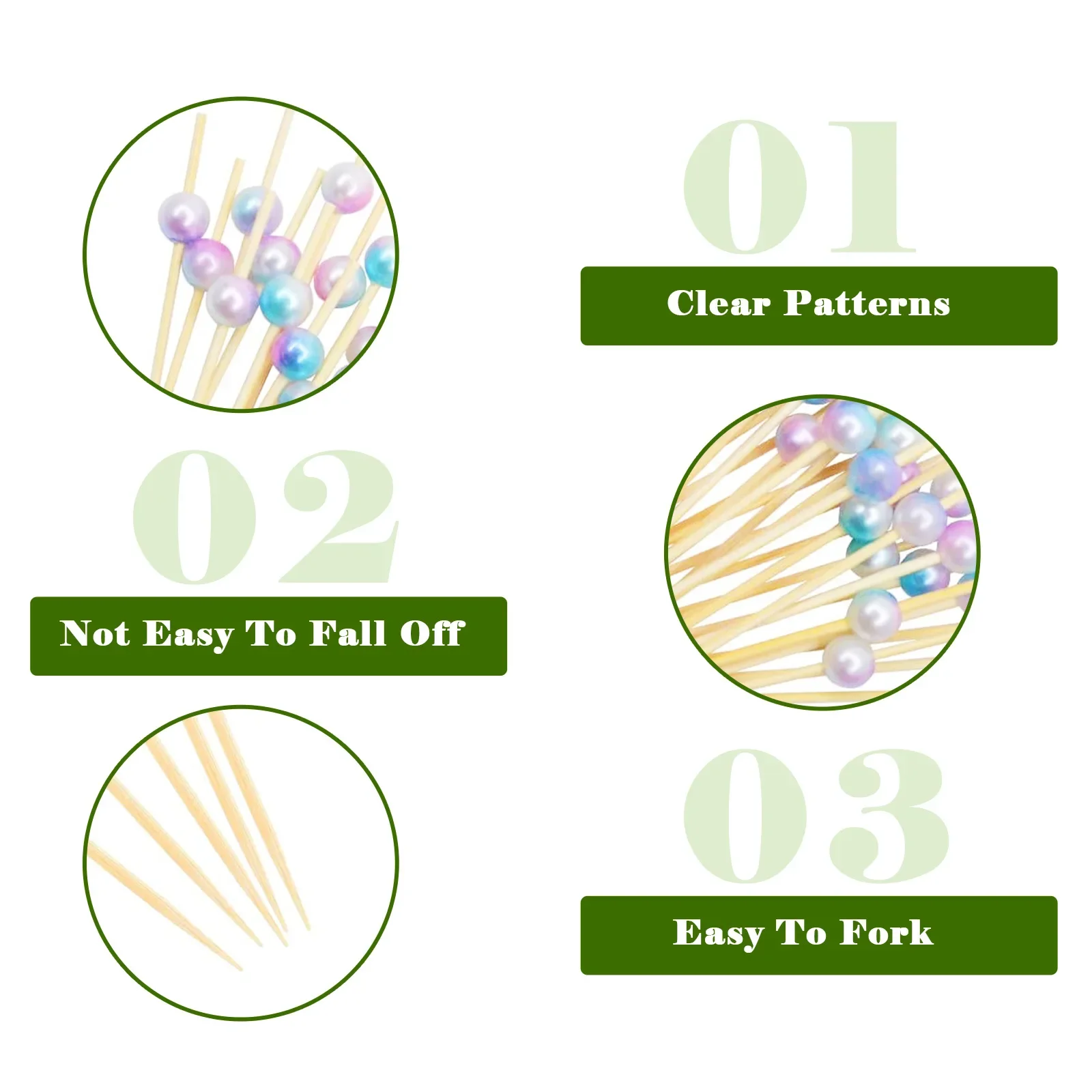 100 Count Cocktail Picks for Appetizers Elegant For Rainbow For PEARL Design Toothpicks for Parties and Events