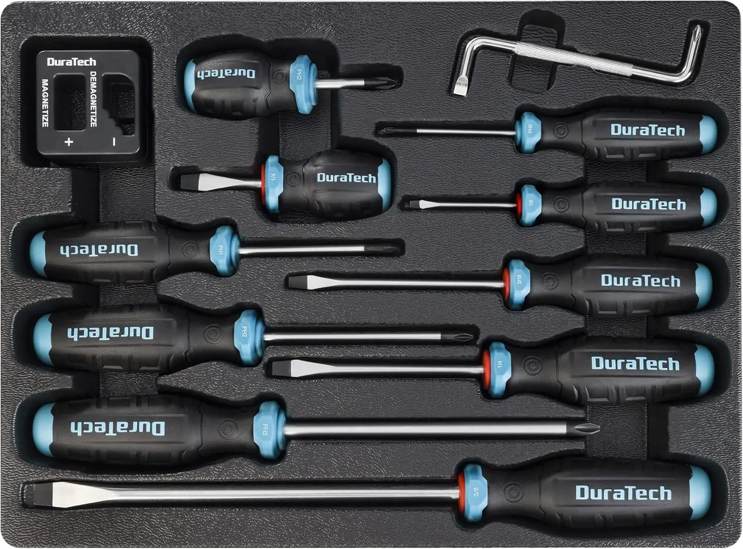 

12-Piece Magnetic Screwdriver Set with Magnetizer, CR-V Offset Driver & Storage Tray