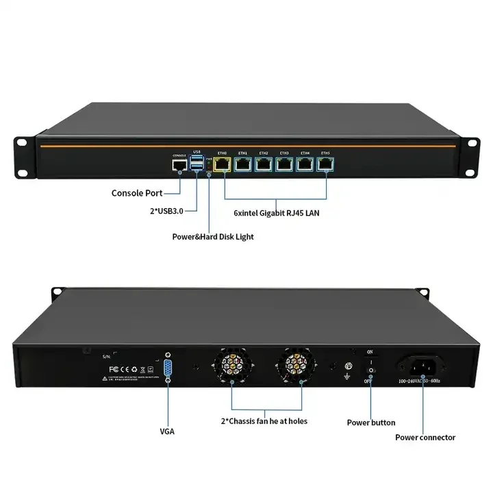 Sistema di rete 6 LAN 1U Server rack Celern J4125 Quad Core ESXI AES-NI POE Pfsense Router firewall Computer industriale senza ventola