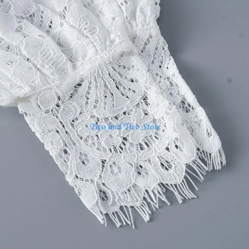 

HX6F Unique Lace Embroidery Puff Long Sleeve Half Top Show off your individuality