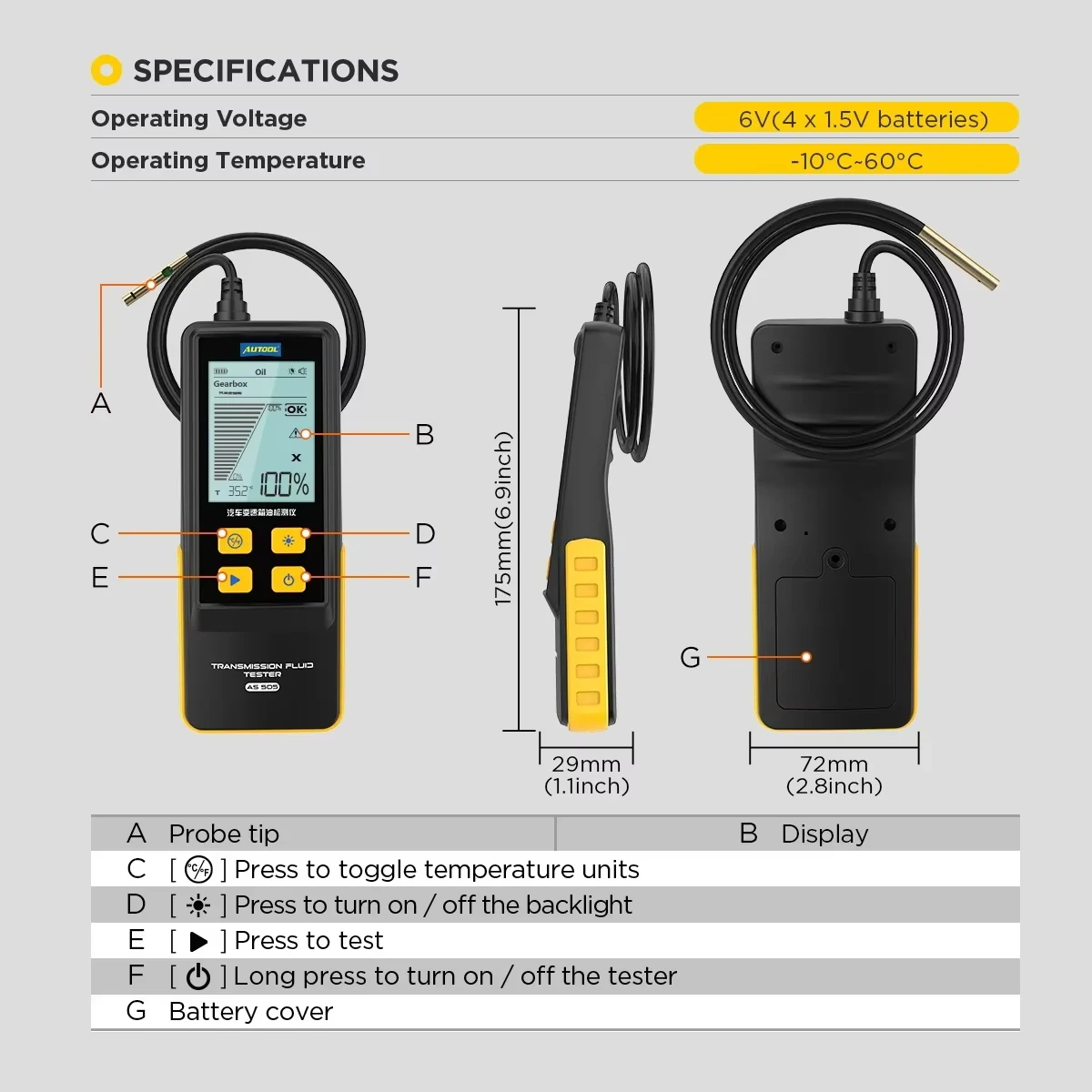 AUTOOL AS505 Automotive Transmission Oil Tester Digital Gasoline & Diesel Car ATF Exchanger Transmission Oil repair tools