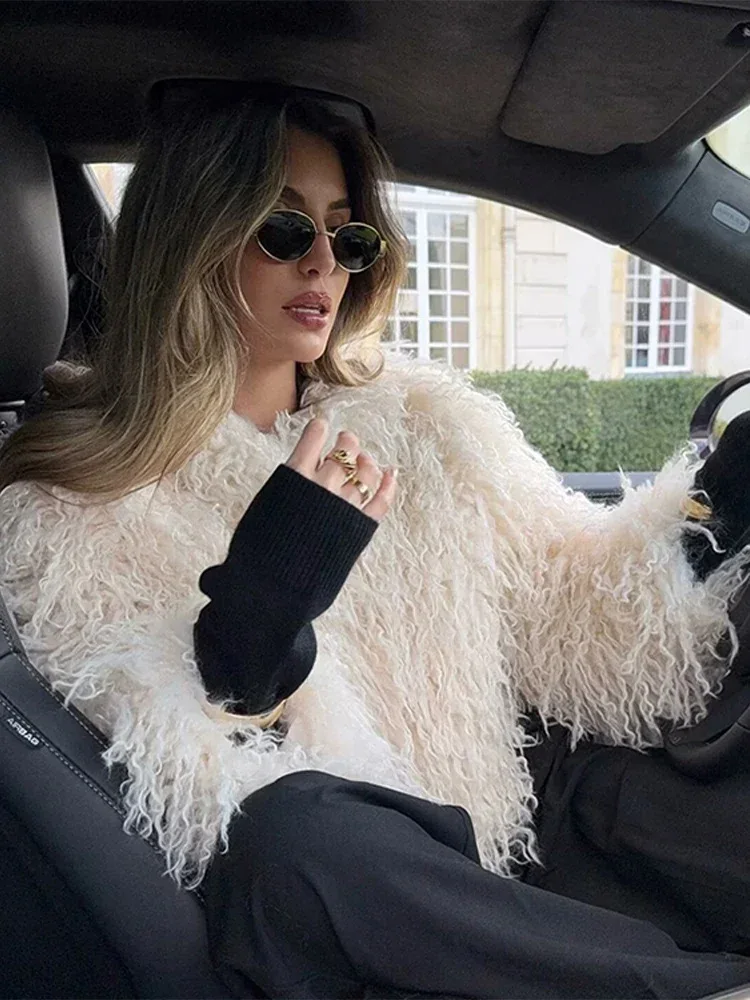 معطف نسائي من فرو الثعلب الصناعي المنفوش معطف شتوي فضفاض فاخر بأكمام طويلة وخصر عالي معطف نسائي خارجي 2026 #3