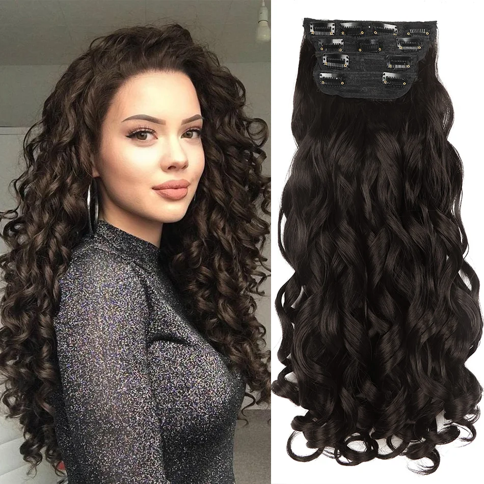 

Synthetic Loose Wave Clip in Hair Extensions 26inch Long Curly Hairpieces French Curly Thick Hairpieces Royal Roll Fake Hair