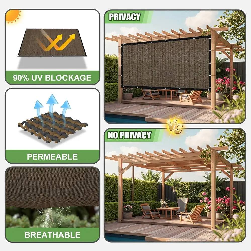90% 차광 야외 차양막, 6피트 x 12피트 그로밋이 있는 퍼골라 커버, 파티오 및 정원용 프라이버시 스크린, 모카색