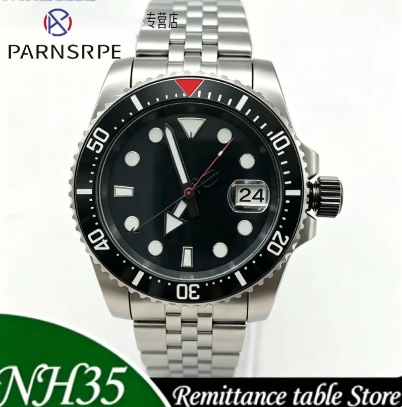 

New Parnsrpe NH35 Automatic Mechanical Watch Men Sport Black Dial Black Case Date 40mm Sapphire Glass 316L Stainless Steel Daily
