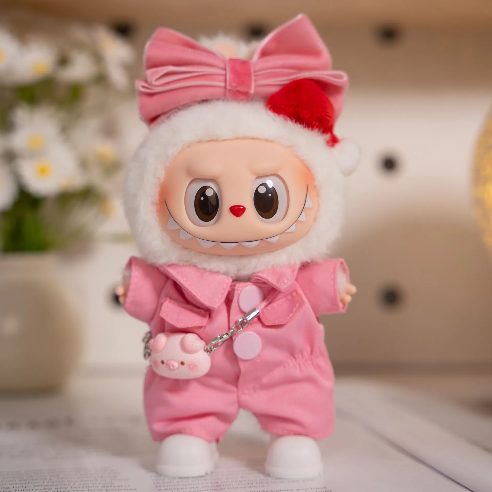 

Only Clothes for Labubu 17cm V1 V2 V3 Pink Bow Romper Suit Camera Pendants Outfits Accessories Outfits Accessories Without Dolls