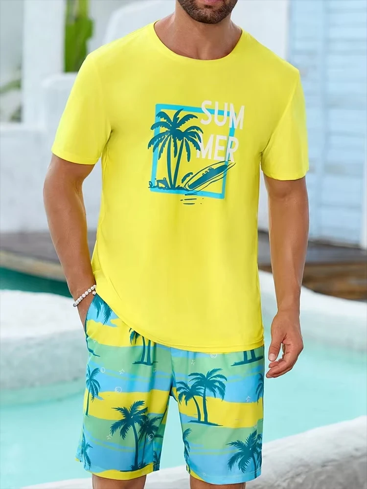 

New Arrival Men's Casual T-shirt Shorts Set 3D Coconut Tree Printed T-shirt Shorts Set Sports Fitness Jogging Outdoor Sports Set