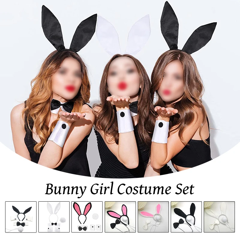 Coelho menina traje conjunto orelha de coelho bandana argola de cabelo halloween senhora vestir-se cocar lolita cosplay prop festa anime headpiece