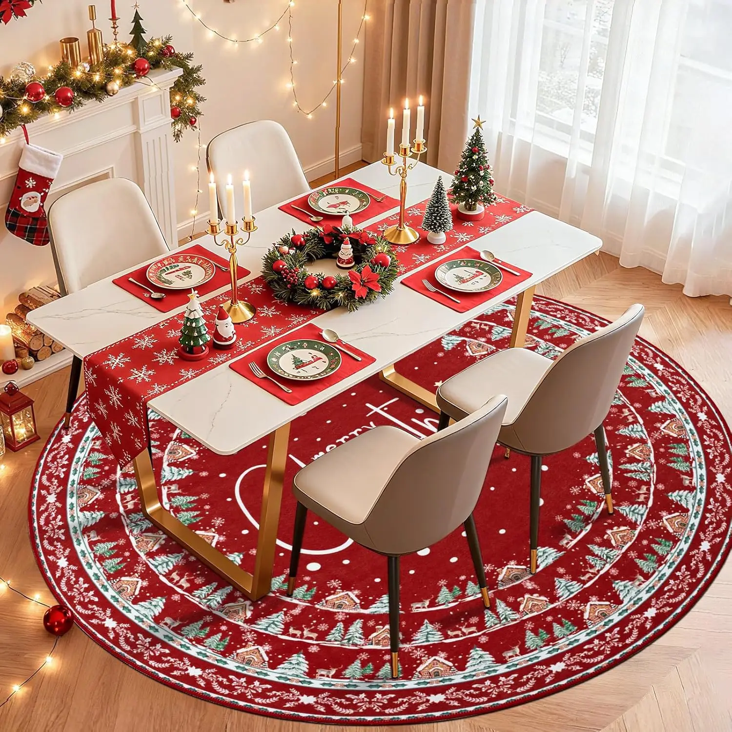 VIKAMA Christmas Atmosphere Floor Mat For Living Room, Luxurious And High-End Sofa, Coffee Table Blanket, Home Decoration