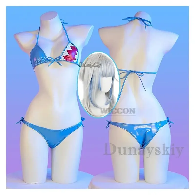 Anime Hololive Vtuber Gawr Gura Cosplay Kostuum Vrouwen Sexy Pruik Strandstuk Bikini Set Schattige Kawaii Shark Badpak Bh Ondergoed