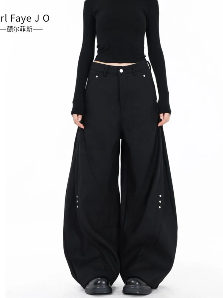 

Vintage Black Gothic Women Baggy Trousers 2025 New Streetwear Harajuku Wide Leg Loose Pants Fashion Distressed Straight Pant