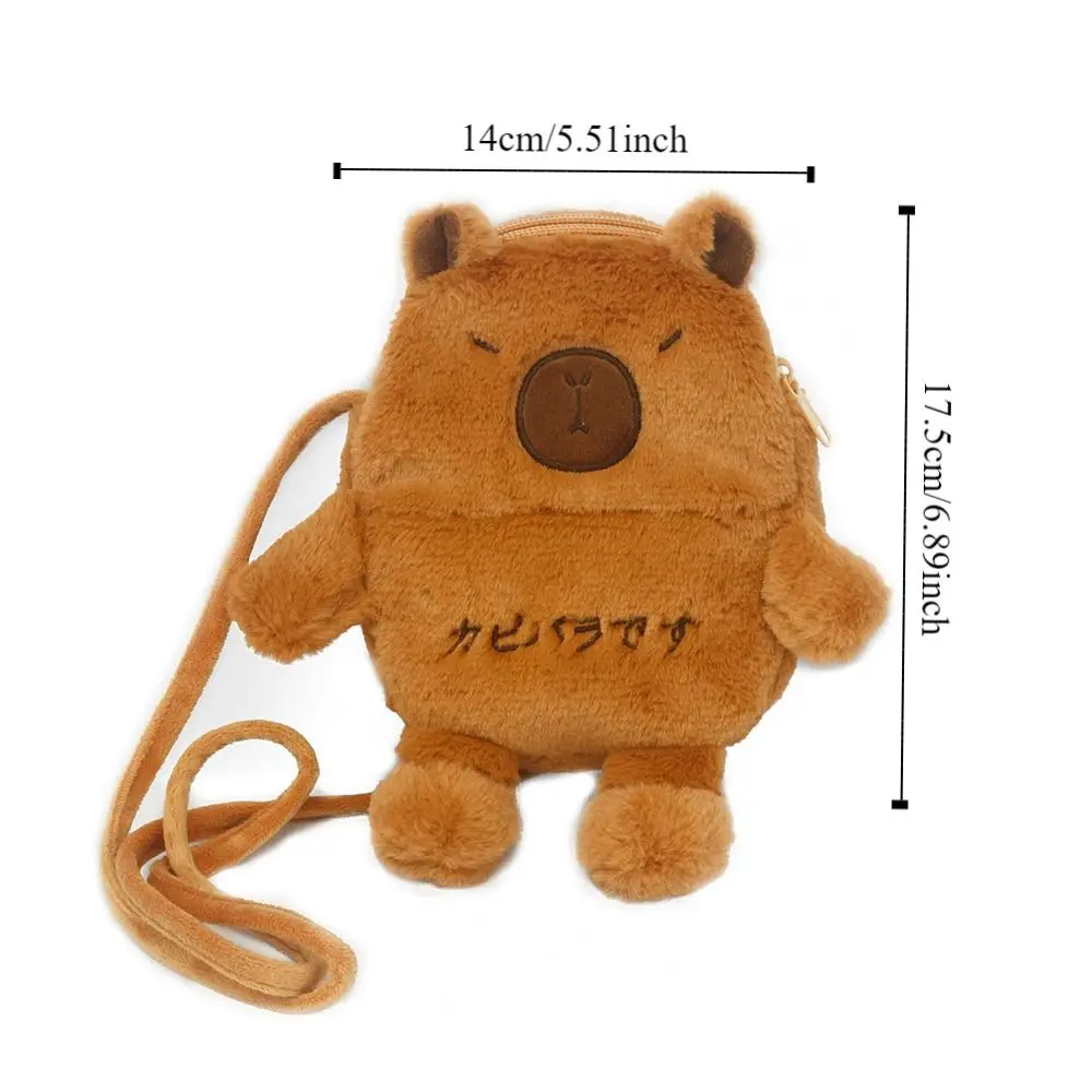 Kawaii Cartoon Capybara Crossbody Bag Cute Korean Style Plush Doll Shoulder Bag Purse Portable Mobile Phone Pouch Women