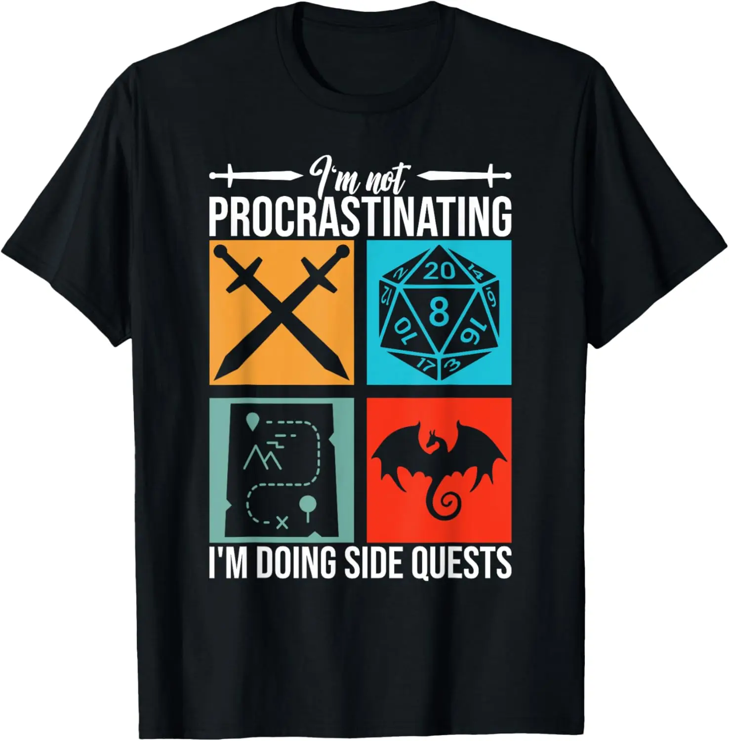 D20 Dice Apparel RPG Gaming T-Shirt Não estou procrastinar, estou fazendo questões laterais para jogadores de RPG Camisas casuais de manga curta