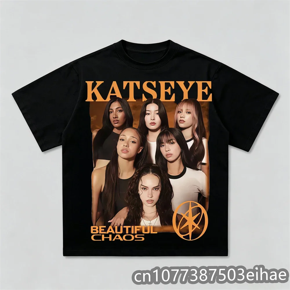 Retro Katseye Beautiful Chaos T-shirts Kpop Tee Woman and Kids Oversized Tee Graphic Short Sleeve T-Shirt Unisex Women Summer