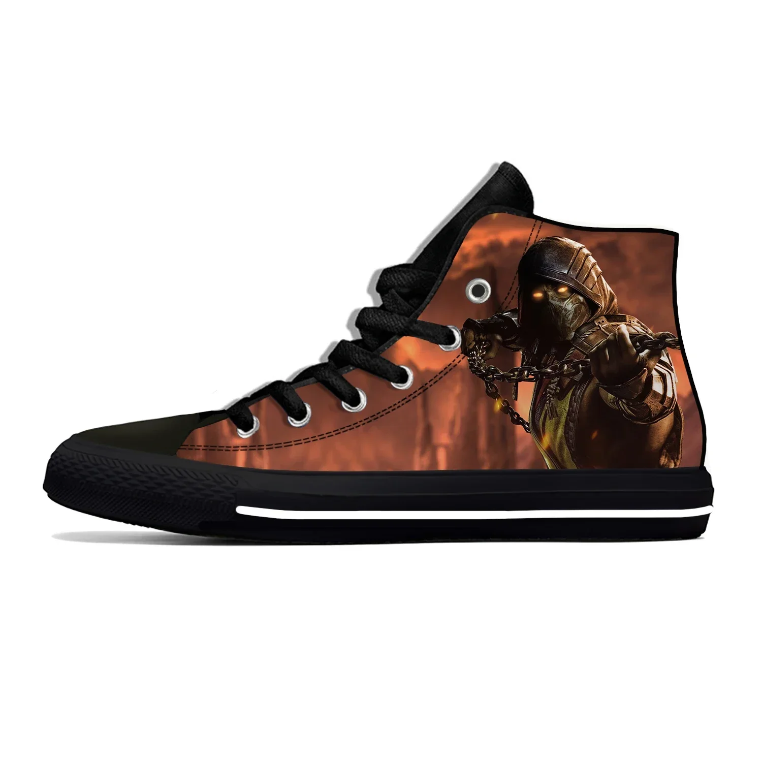 Hot Mortal Kombat Game Scorpion Fashion Classic Casual Shoes High Top Lightweight Breathable Men Women Sneakers Cool Board Shoes