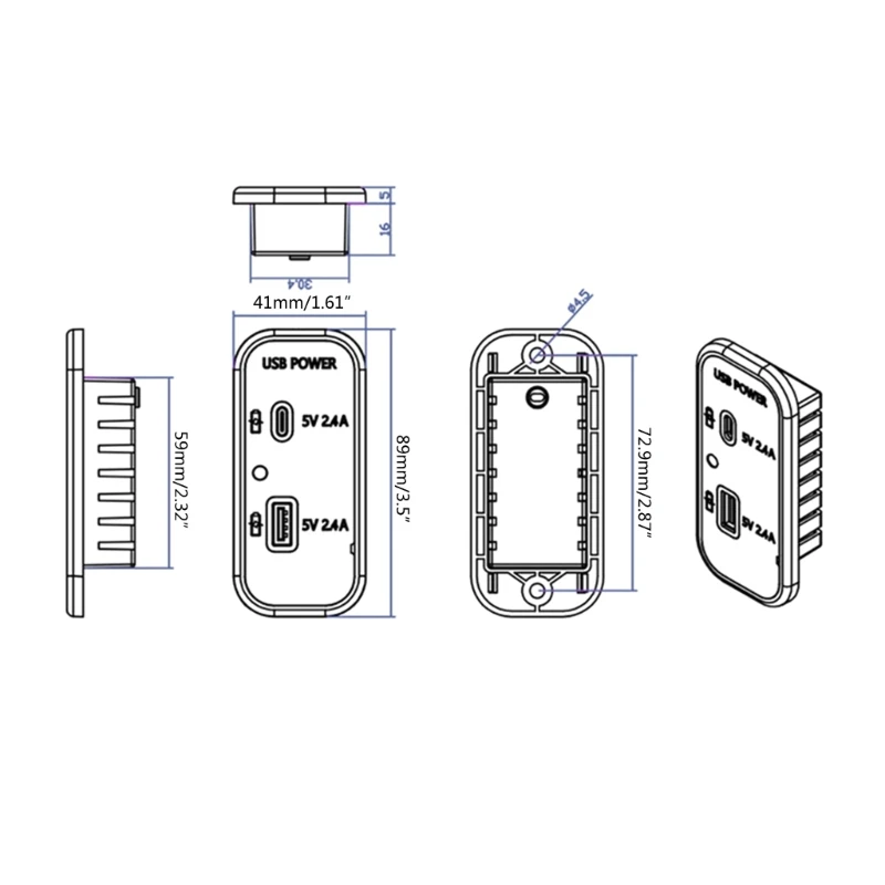 고성능 듀얼 USB 충전기 소켓, USB + PD 충전, 트럭 보트 12-24V