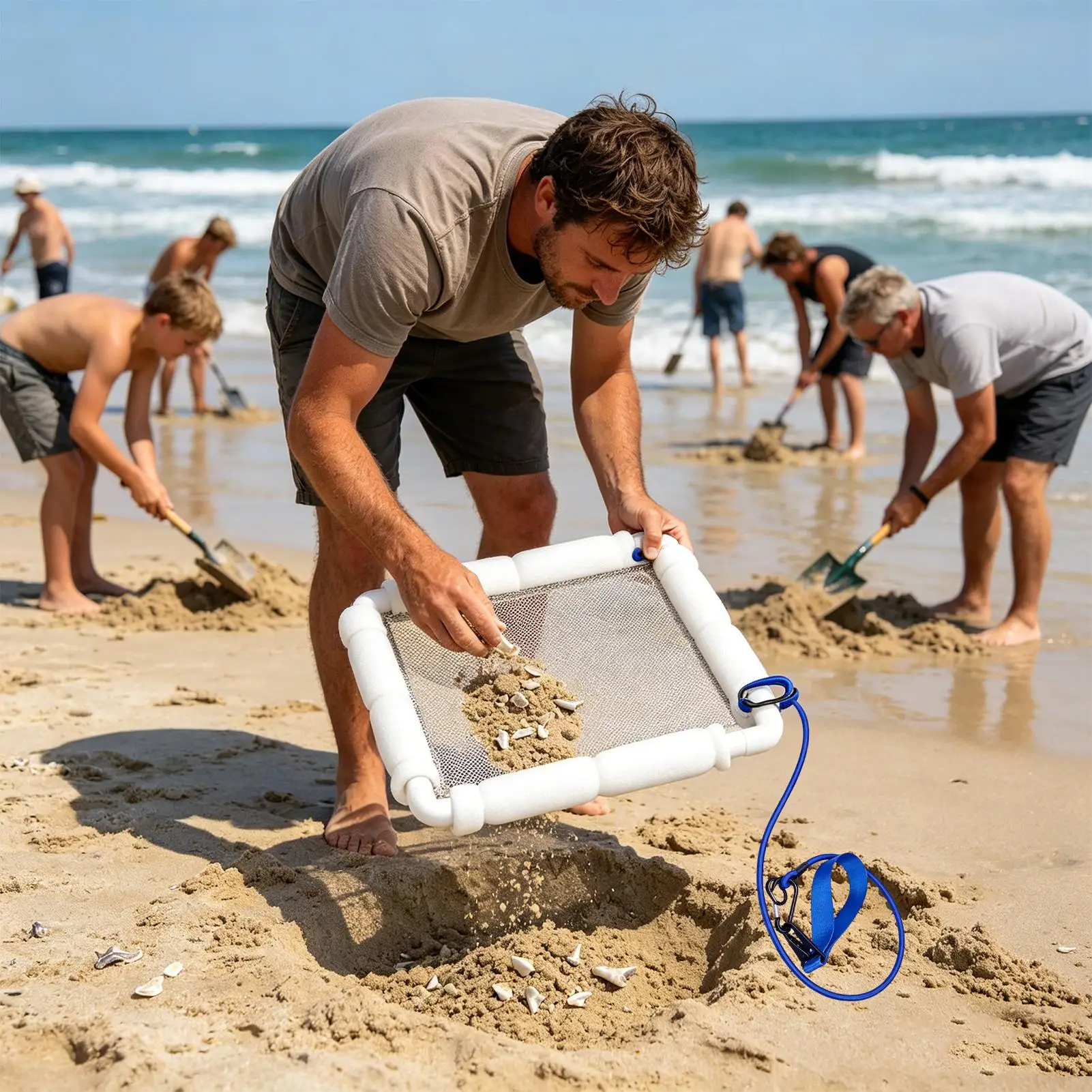 Floating Shark Tooth Sifter Strainer Tool with Wrist Strap for Beach Sand Garden Sea Shore River Lake Stream Park Playground