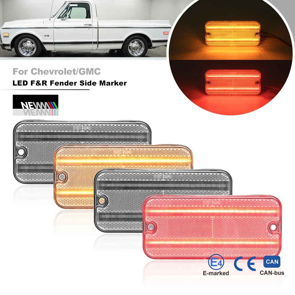 For Chevrolet/GMC Truck C/K 1500 2500 3500 Suburban Blazer G-Series Vans F&R Amber Red Led Bumper Side Parking Signal Lights