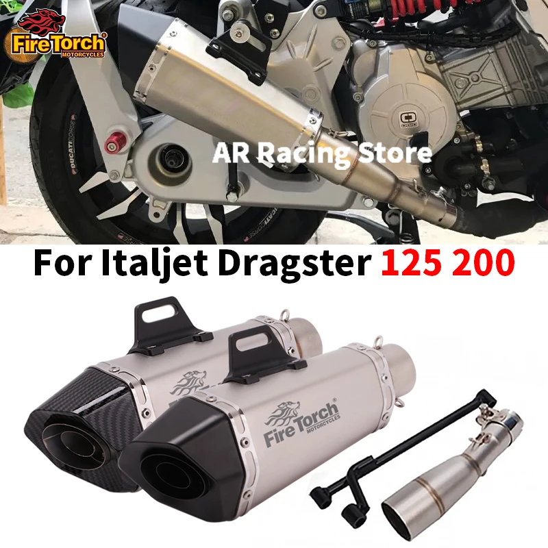 

For Italjet Dragster 125 200 Motorcycle Systems Exhaust Escape Moto Modified Mid Link Pipe Special Accessories With Muffler