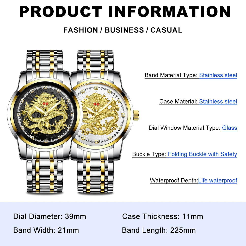 Orologio da uomo al quarzo drago Sunlifex orologio da lavoro in pelle