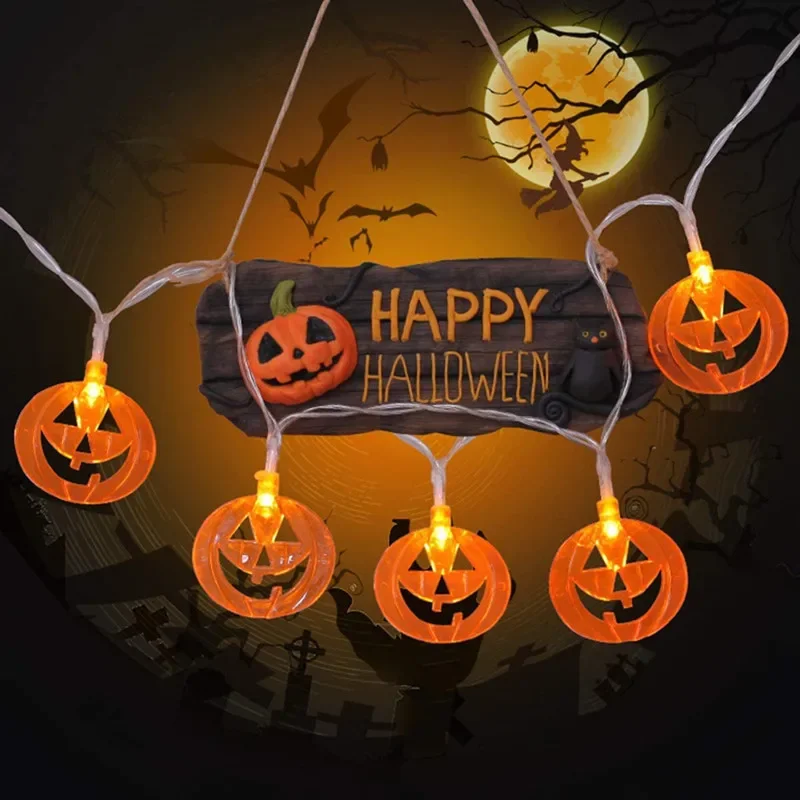 Guirnalda de luces LED de calabaza de Halloween, lámpara de cadena de decoración navideña para fiesta en casa, batería no incluida, 3M, 20LED