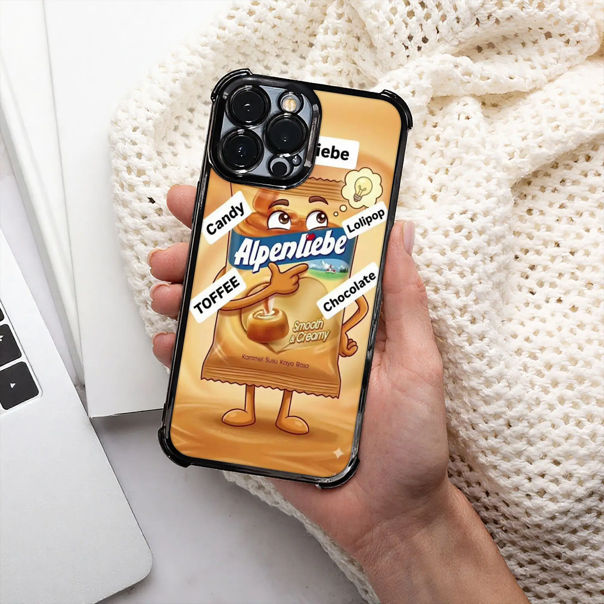 Toffee Mascot Cartoon Character Phone Case A-Alpenliebee Electroplating Process phone case for iPhone Various Models