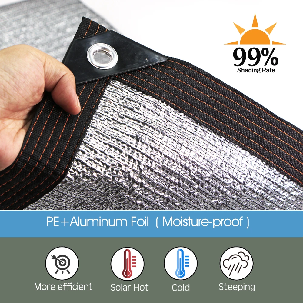 Anti-UV 99% Aluminum Foil Sun Shade Net Garden Shade Cloth Sunblock Privacy Mesh Netting Building Shelter Gazebo Pergola Balcony