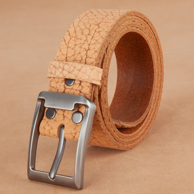 Men's Genuine Leather Belt Vintage Style Needle Buckle Alloy First-layer Cowhide Work Wear Tough Guy Jeans Cinturón Male BT002