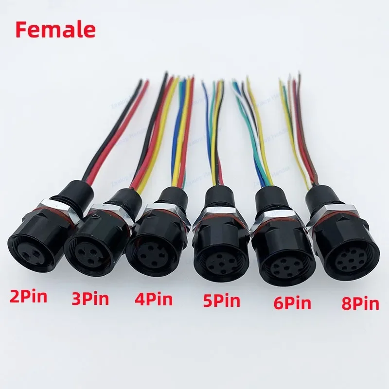 M12 كابل طاقة مقاوم للماء لموصل سلك الشريط LED ، لوحة أنثى ، قابس ذكر ، برغي معدني ، 2 دبوس ، 3 دبوس ، 4 دبوس ، 5 دبوس ، 6 دبوس ، 8 دبوس ، IP68 ، 1 زوج #2