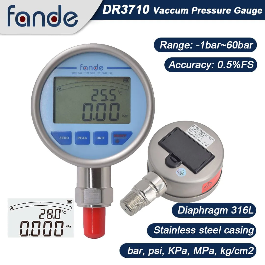 Digital Vacuum Pressure Gauge Max -0.1~6MPa 83mm Dial 0.5% Accuracy for Air Compressor Pump HVAC System