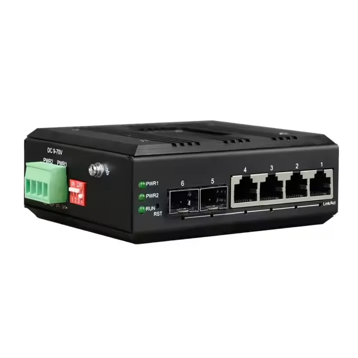 OEM Industrial Din Rail Managed 4 Ports Gigabit Ethernet Industrial Switch With 2 SFP Optic 10/100/1000M Ethernet