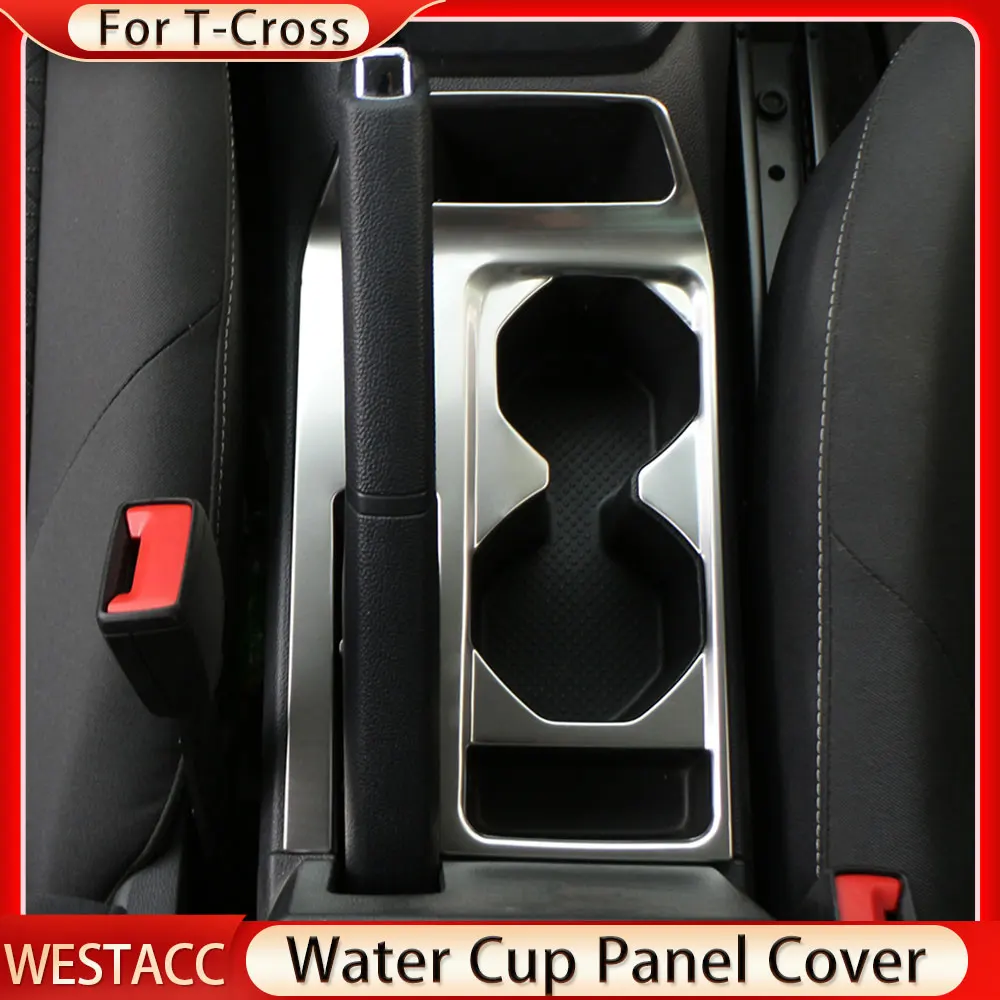 Car Center Console Water Cup Panel Sticker Trim Cover for Volkswagen VW T-Cross Tcross 2018 2019 2020 2021 2022 2023 Accessories