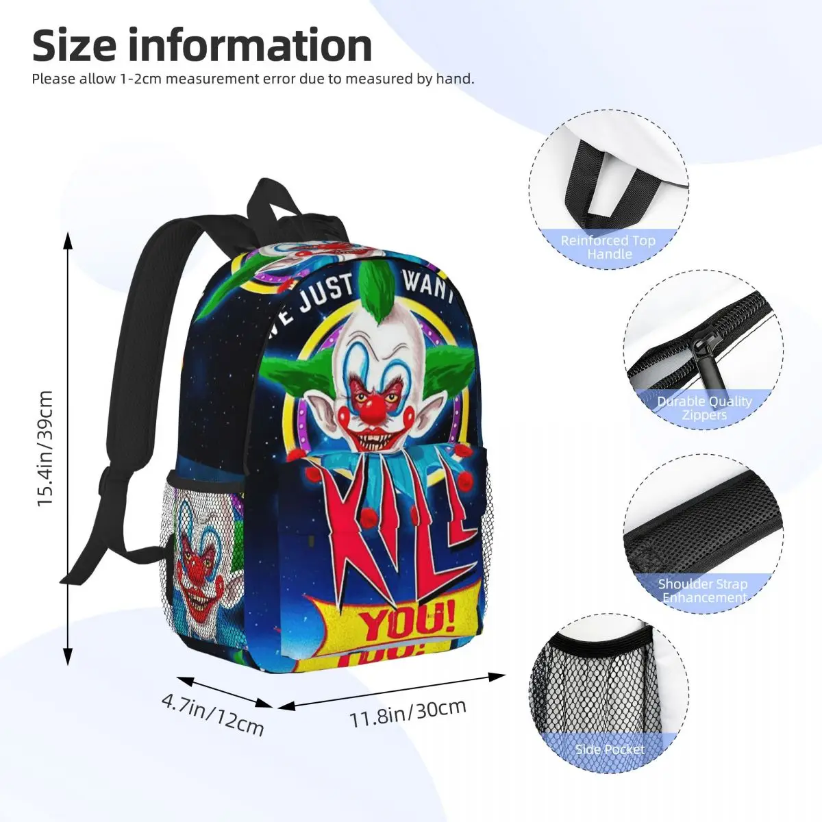 Killer Klowns From Outer Space Backpack Student BookBag Children School Bag Computer Shoulder Bags for Boys Girls