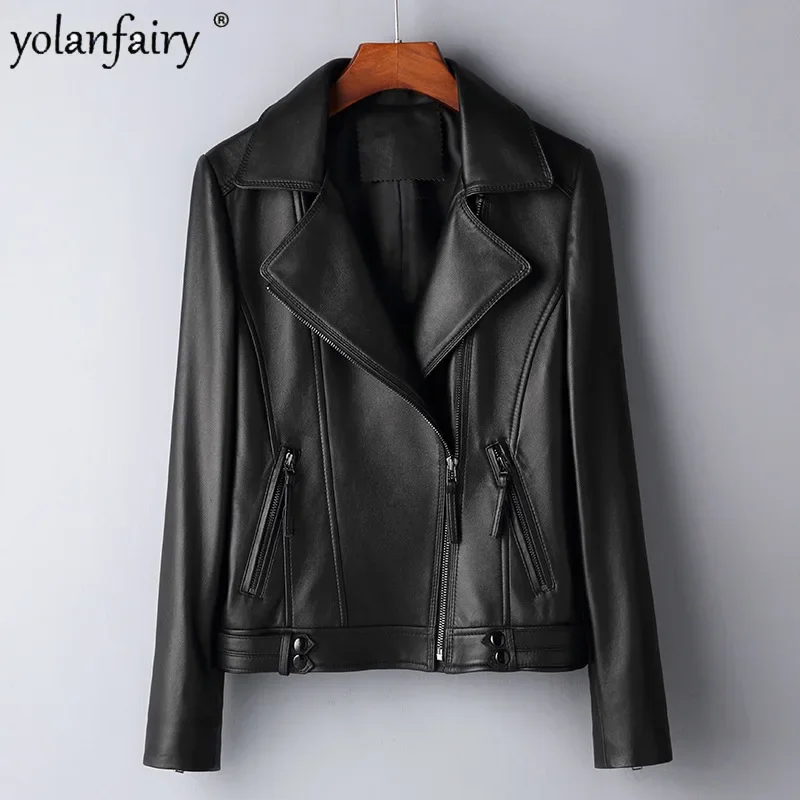 

New Spring Fall Genuine Leather Clothing Women Sheepskin Coat Motorcycle Jacket Female Slim Suit Collar Women's Leather Jackets