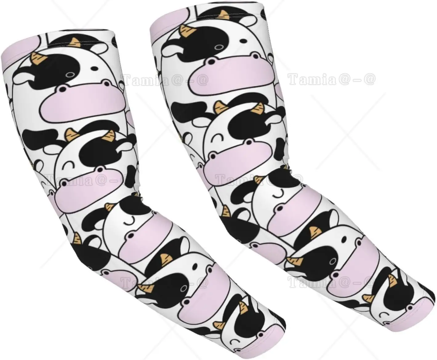 Cute Animal with Cow Print Arm Sleeves Cooling UV Sun Protection Sports Compression Sleeves for Men Women Golf  Arm Sleeves