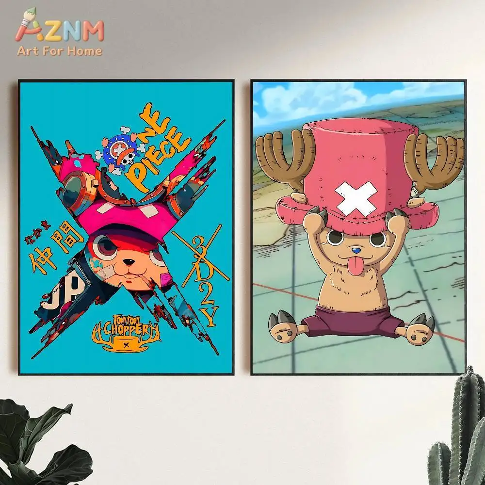 AZNM One Piece Tony Tony Chopper Cute Cartoon Anime Frameless Canvas Wall Art, Manga Home Living Room Decor Painting