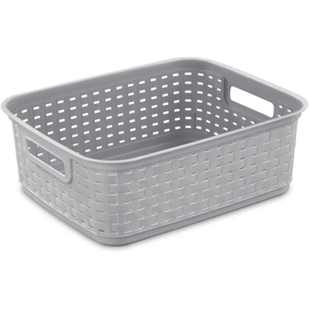 

Gray Plastic Weave Storage Baskets, 12-Pack, Ideal for Organizing Countertops and Shelves