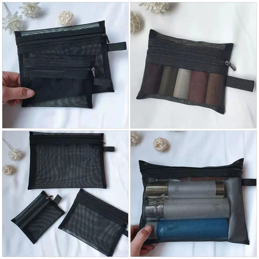 

3Pcs Mesh Zipper Makeup Bags Travel Organizer Pouches for Cosmetics and Small Items Mesh Bags for Travel Zipper Pouches