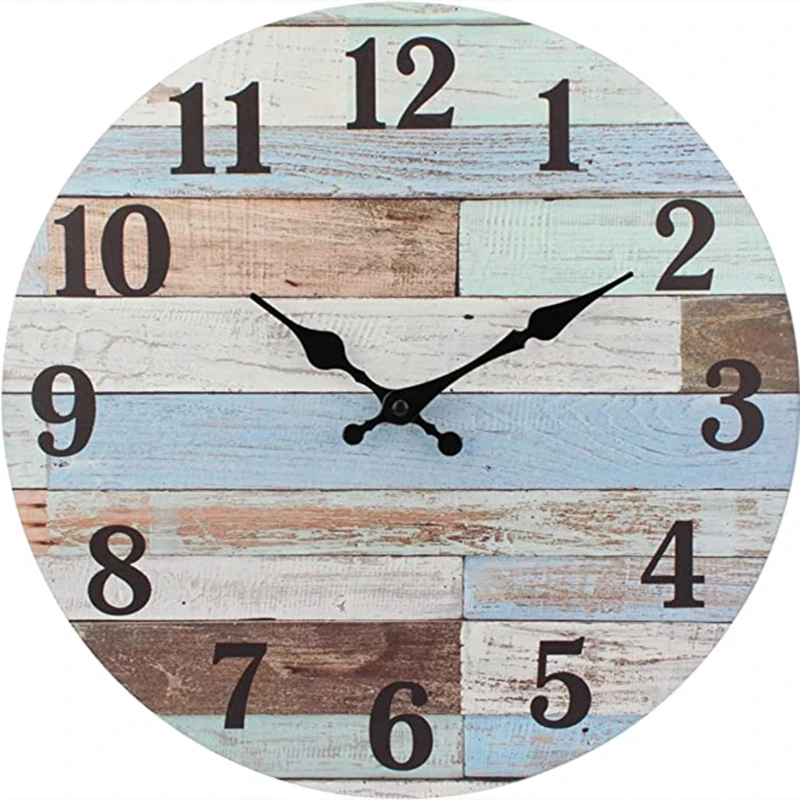 Wall Clock Wooden Decorative Round Clock 25cm/10'' Quartz Battery Operated Wall Watch Rustic Country Style Decor for Office Home