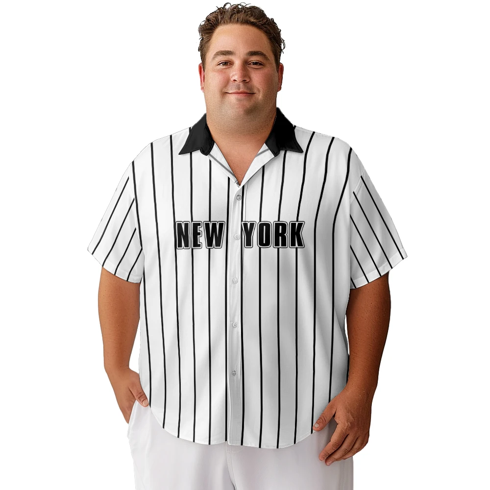 

2024 new Men's shirts plus size Bundle of pinstripes “New York” printed clothing casual short-sleeved