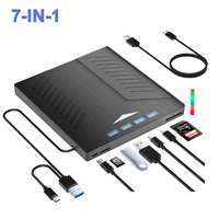 USB 3.0 & Type-C CD/DVD Burner 7 in 1 External DVD Drive CD ROM External Drive for Laptop Desktop PC Windows 7/8/10/XP Mac Linux