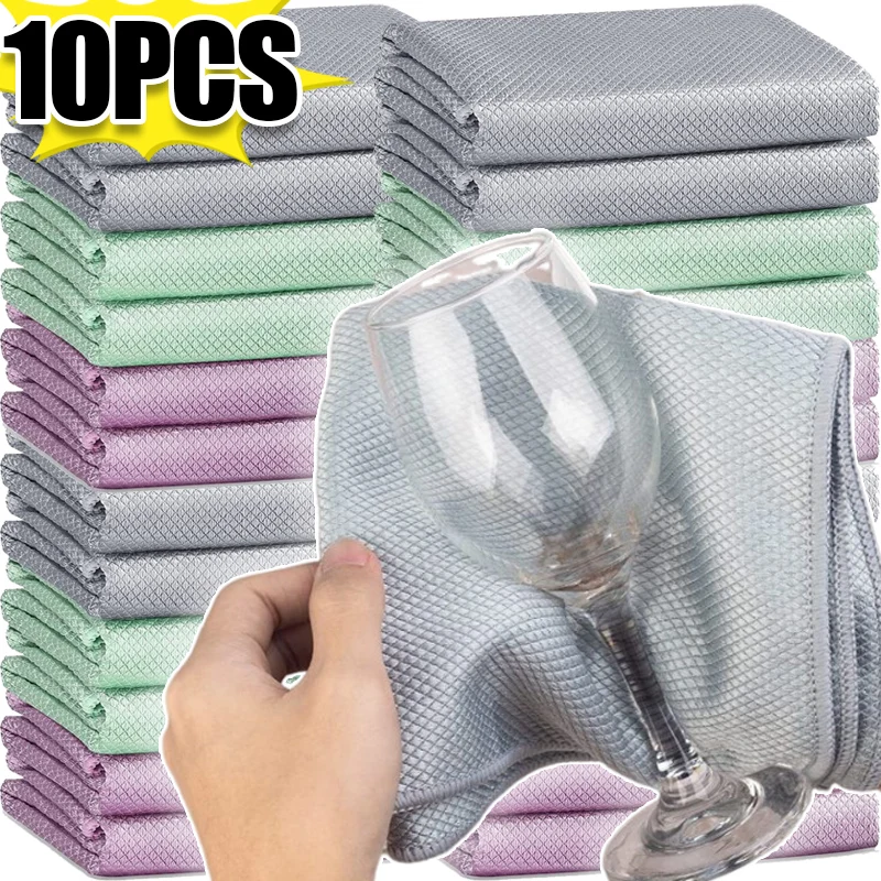 10/1PCS Fish Scale Cleaning Cloth Thickened Anti-Grease Lint-Free Glass Polishing Rag Kitchen Window Car Home Cleaning Tools