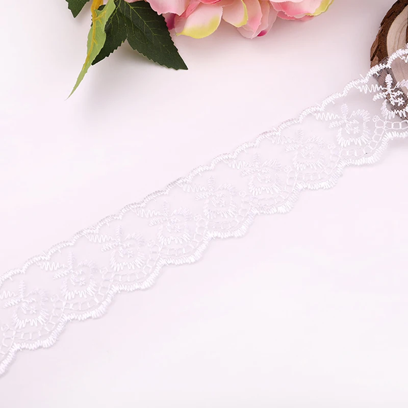 2 Yards Multi Color Embroidery White Lace Ribbon Wedding Clothing Accessories DIY Sewing Crafts Clothing Dress Fashion Lace Trim