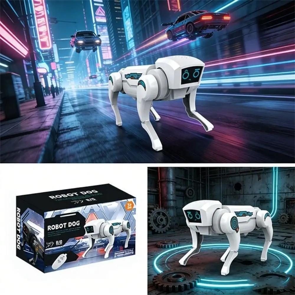 Electric RC Robot Dog Toy Mechanical Design Black White Electric Robot Dog Science Teaching Sound-activated Robot