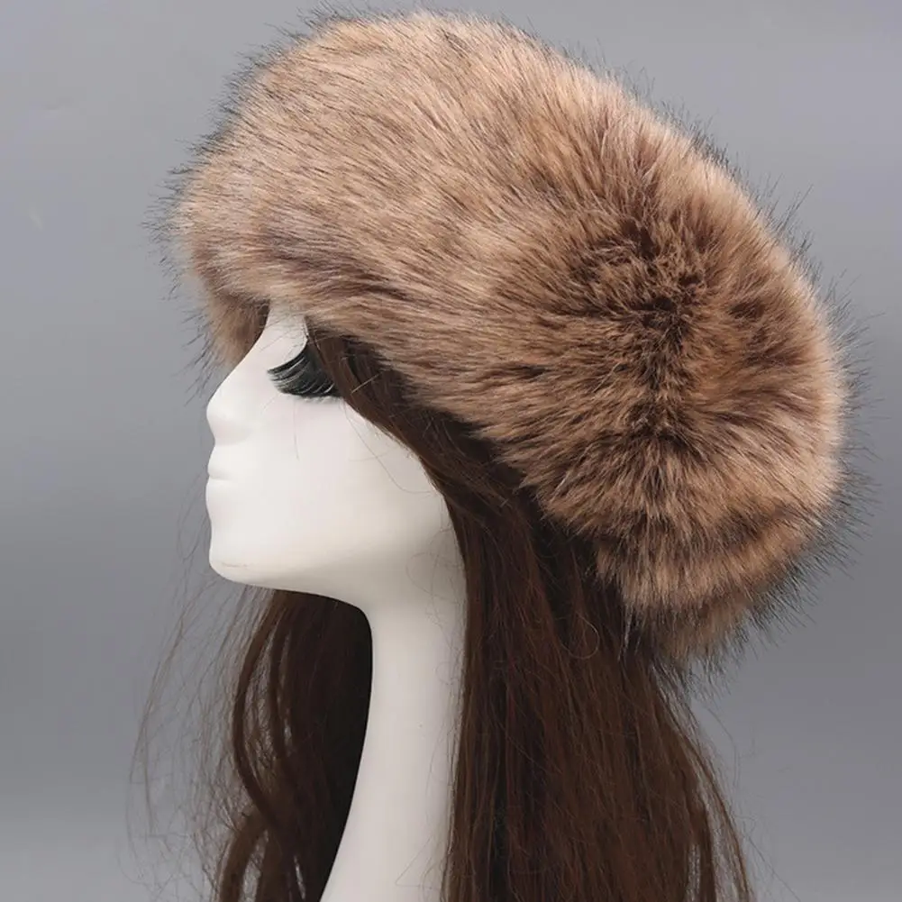 Autumn Winter Women Hat Faux Fur Empty Top Ladies Hat Solid Color Thickened Headband Fluffy Windproof Hat Riding Supplies