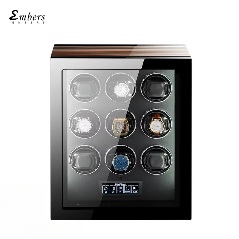 Automatic Watch Winder 9-Watch Storage Box with LED Display Smart Watch Collection Wood Lock Durable